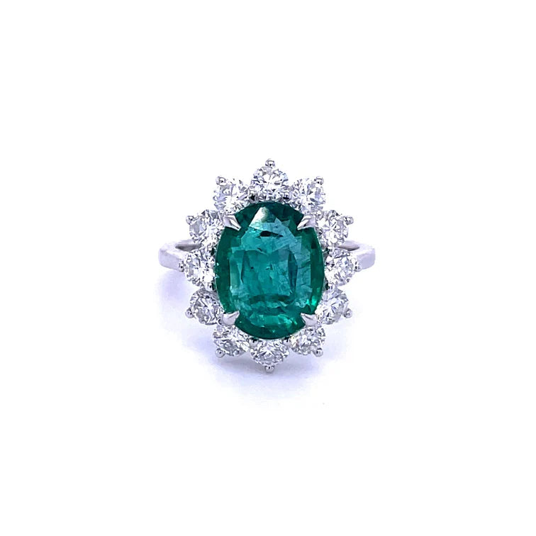 18KT WHITE GOLD EMERALD WITH DIAMOND RING