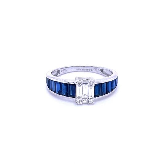 18KT WHITE GOLD BLUE SAPPHIRE WITH DIAMOND RING