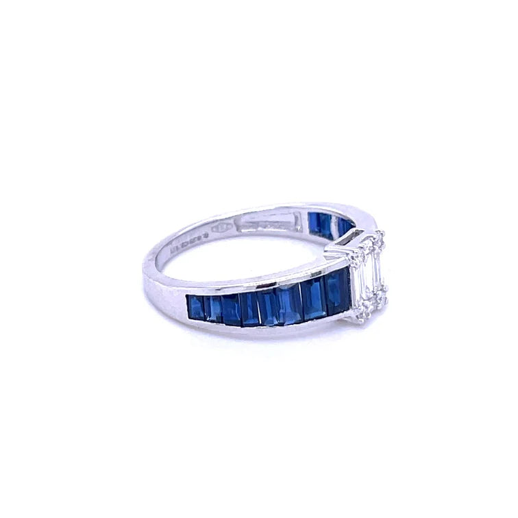 18KT WHITE GOLD BLUE SAPPHIRE WITH DIAMOND RING