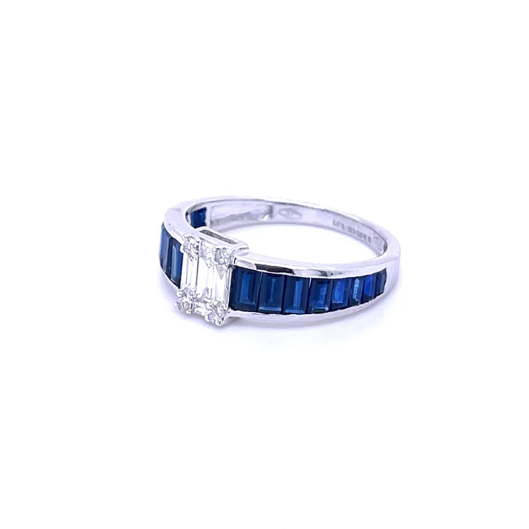 14KT WHITE GOLD SAPPHIRE WITH DIAMONDS RING