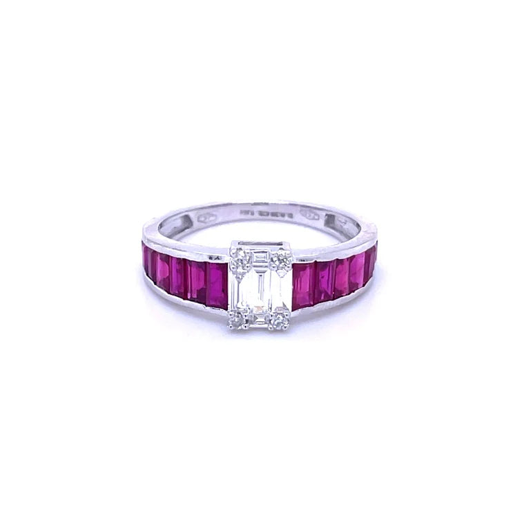 18KT WHITE GOLD RUBY WITH DIAMOND RING