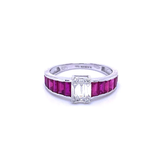 18KT WHITE GOLD RUBY WITH DIAMOND RING