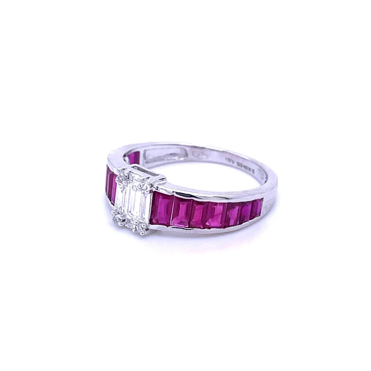 18KT WHITE GOLD RUBY WITH DIAMOND RING