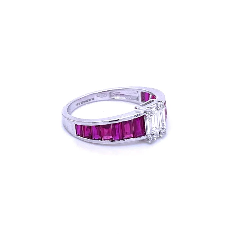 18KT WHITE GOLD RUBY WITH DIAMOND RING