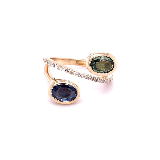 14KT YELLOW GOLD SAPPHIRE WITH DIAMONDS RING