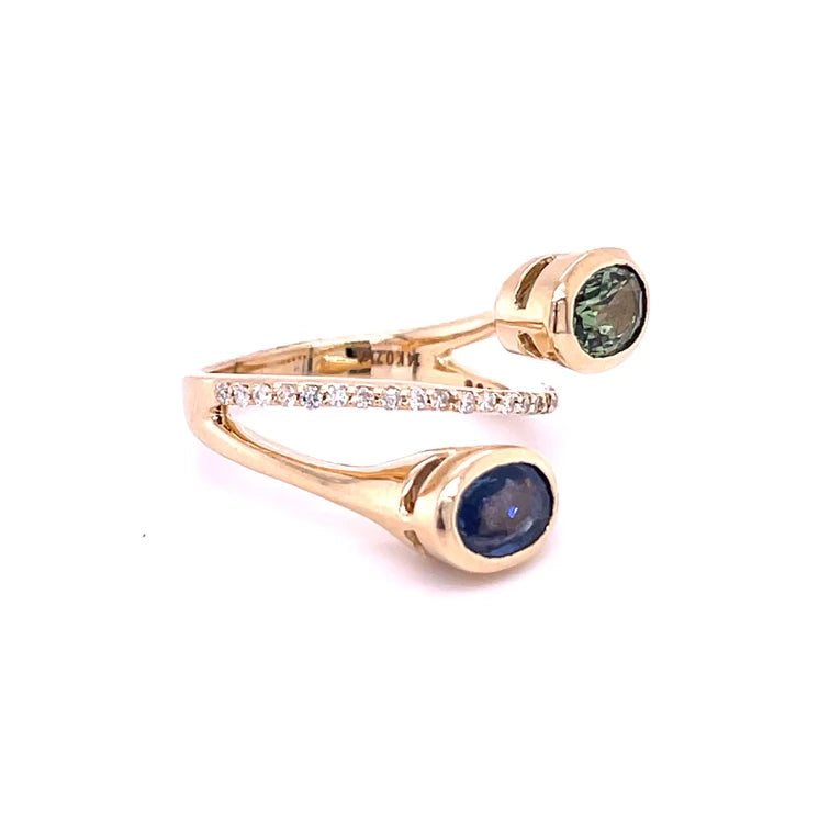 14KT YELLOW GOLD SAPPHIRE WITH DIAMONDS RING