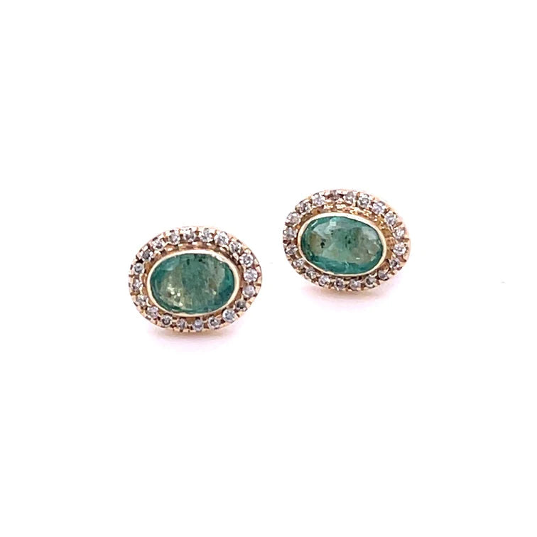 14KT YELLOW GOLD EMERALD WITH DIAMOND EARRING