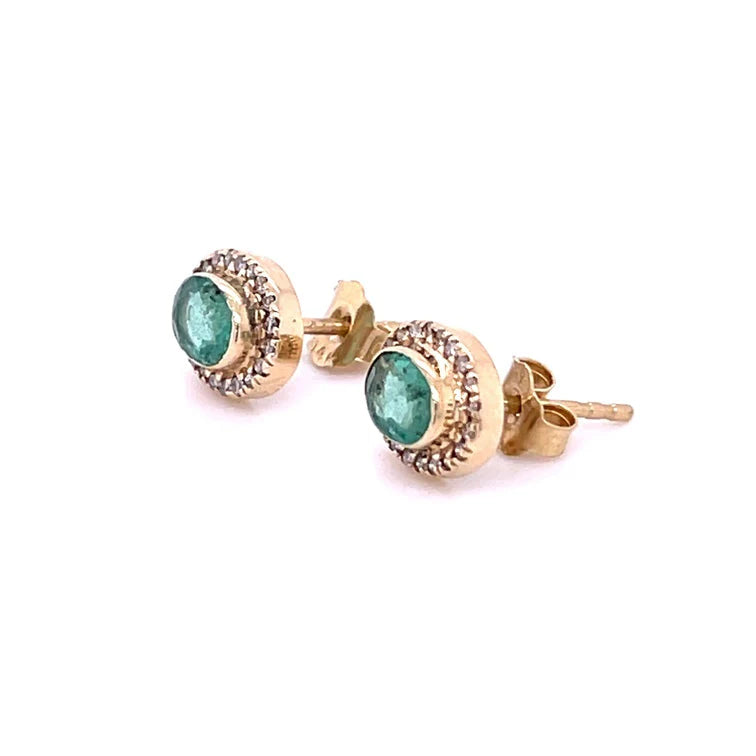 14KT YELLOW GOLD EMERALD WITH DIAMOND EARRING