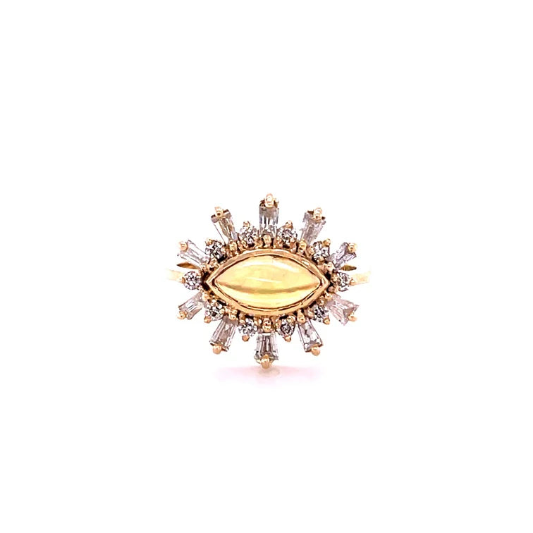 14KT YELLOW GOLD OPAL WITH DIAMONDS RING