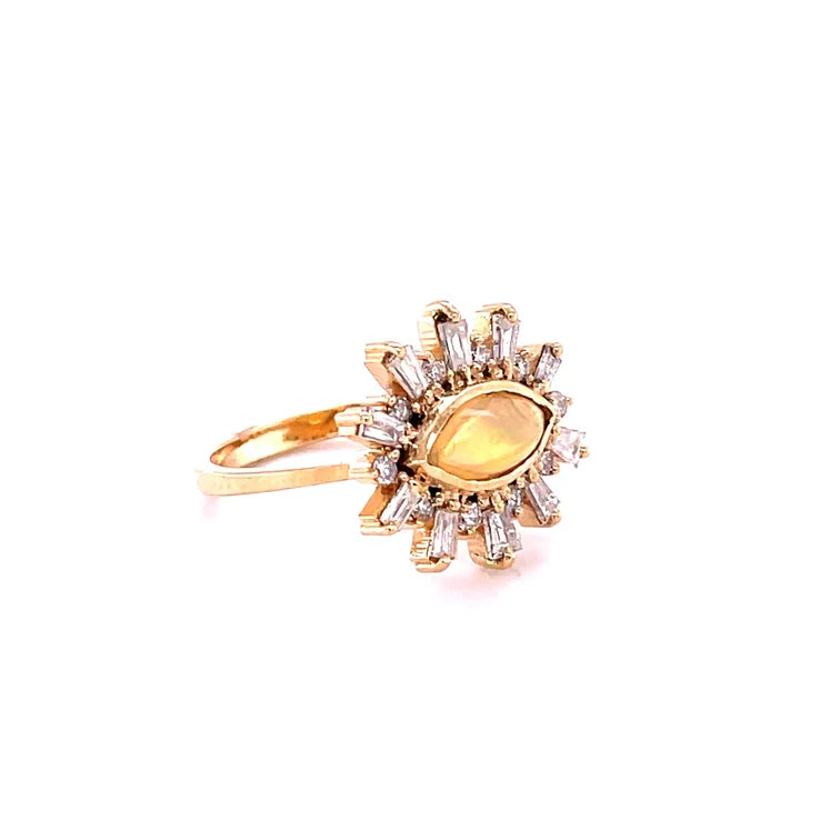 14KT YELLOW GOLD OPAL WITH DIAMONDS RING