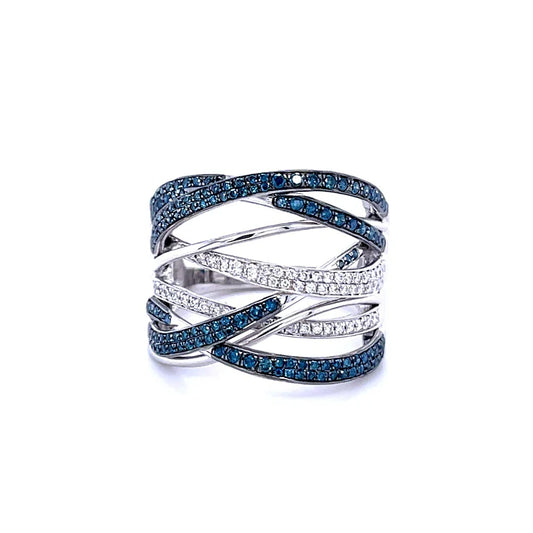 14KT WHITE GOLD WITH BLUE DIAMONDS RING