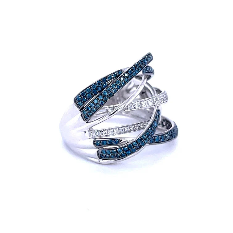 14KT WHITE GOLD WITH BLUE DIAMONDS RING