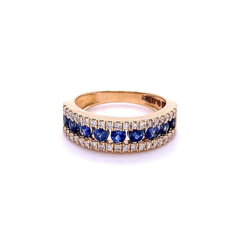 14KT YELLOW GOLD DIAMOND AND BLUE SAPPHIRE RING
