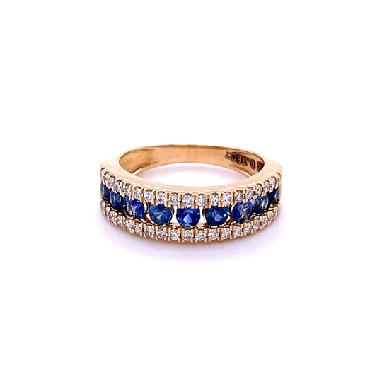 14KT YELLOW GOLD DIAMOND AND BLUE SAPPHIRE RING