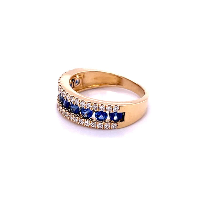 14KT YELLOW GOLD DIAMOND AND BLUE SAPPHIRE RING
