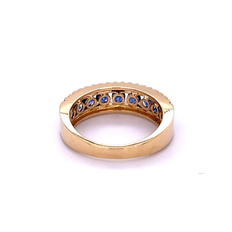 14KT YELLOW GOLD DIAMOND AND BLUE SAPPHIRE RING