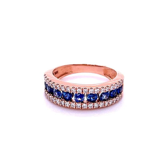 14KT ROSE GOLD DIAMOND AND BLUE SAPPHIRE RING