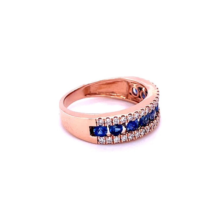 14KT ROSE GOLD DIAMOND AND BLUE SAPPHIRE RING