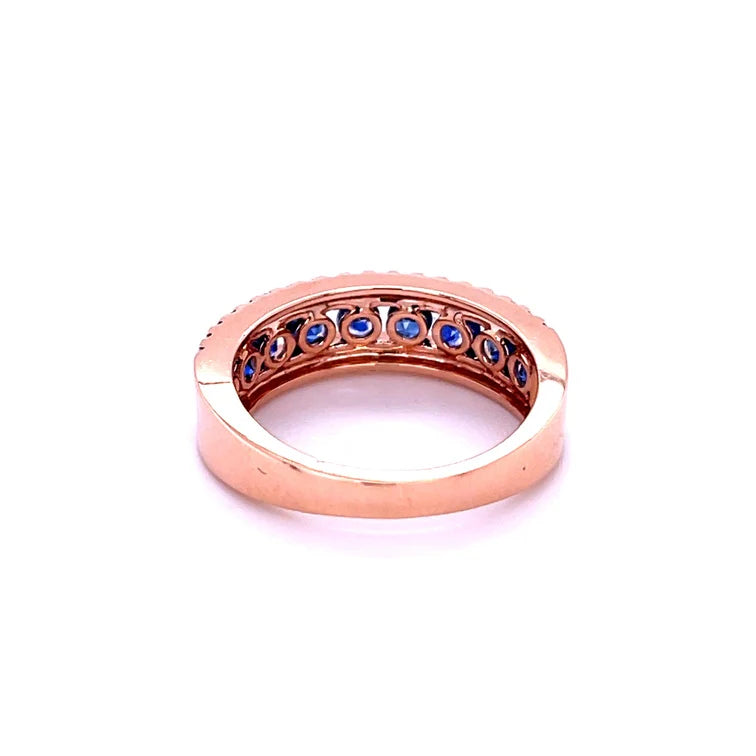 14KT ROSE GOLD DIAMOND AND BLUE SAPPHIRE RING