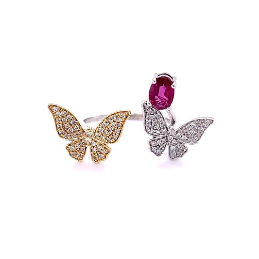 14KT BUTTERFLY DIAMOND/ STONE RING