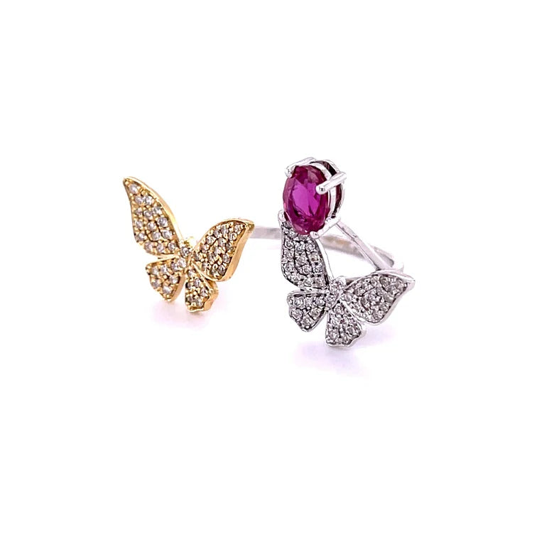 14KT BUTTERFLY DIAMOND/ STONE RING