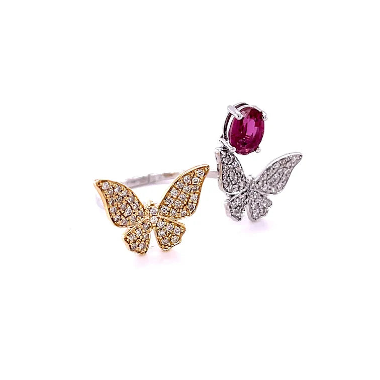 14KT BUTTERFLY DIAMOND/ STONE RING