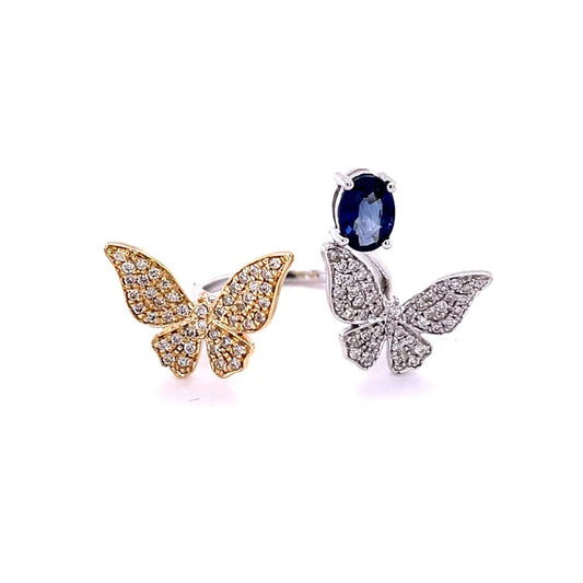 14KT BUTTERFLY DIAMOND/ STONE RING