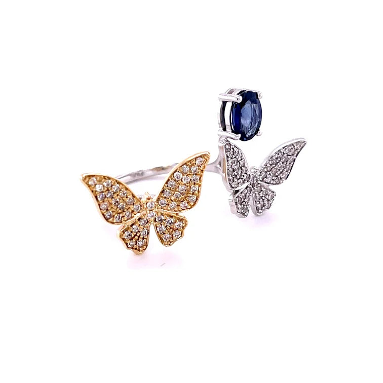 14KT BUTTERFLY DIAMOND/ STONE RING