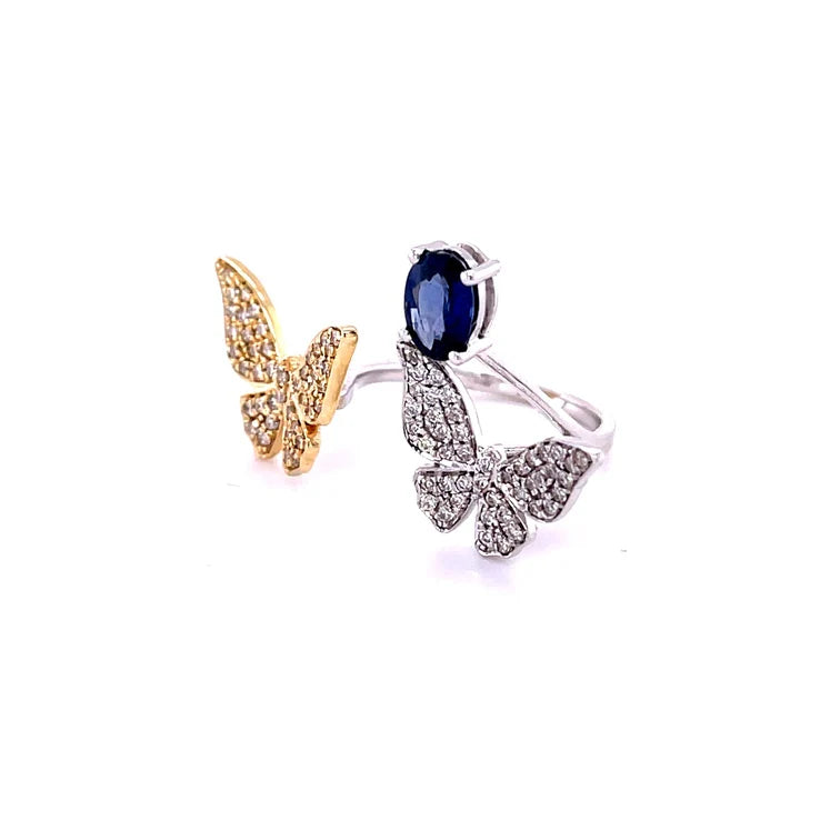 14KT BUTTERFLY DIAMOND/ STONE RING