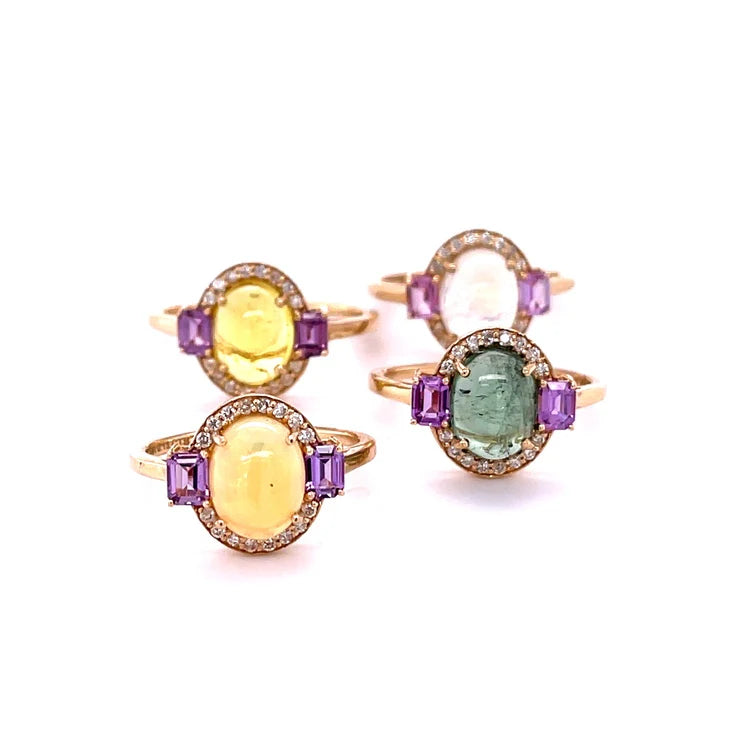 14KT YELLOW GOLD TOURMALINE WITH DIAMONDS AND SAPPHIRE RING