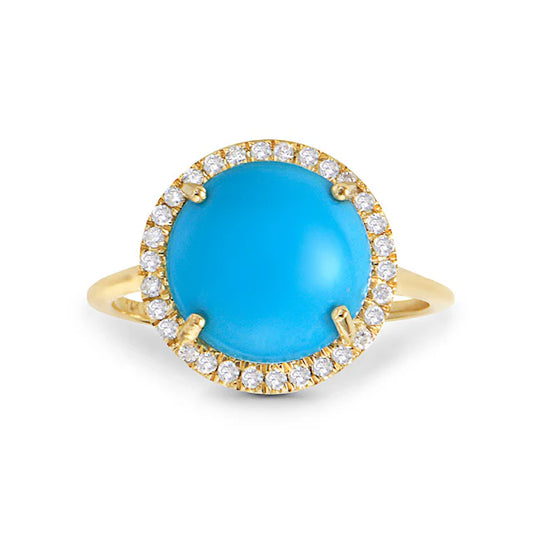14KT YELLOW GOLD TURQUOISE RING WITH DIAMONDS