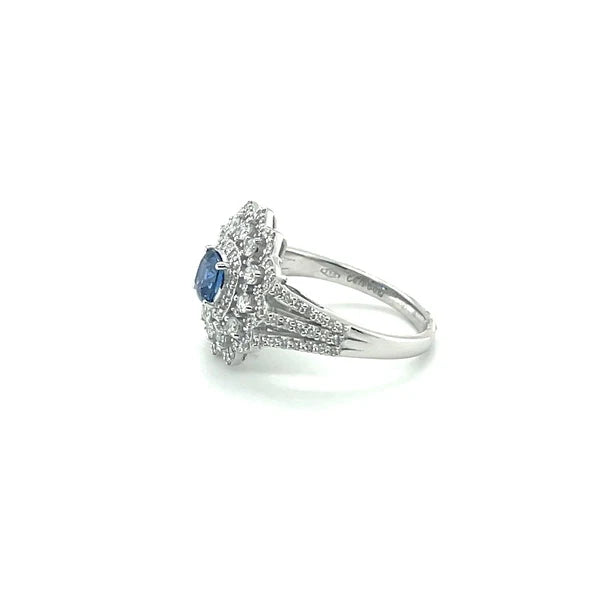 SAPPHIRE CUSHION DIAMOND RING