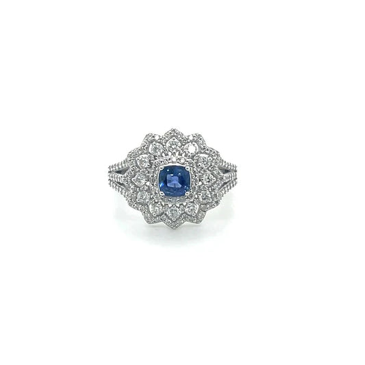 SAPPHIRE CUSHION DIAMOND RING