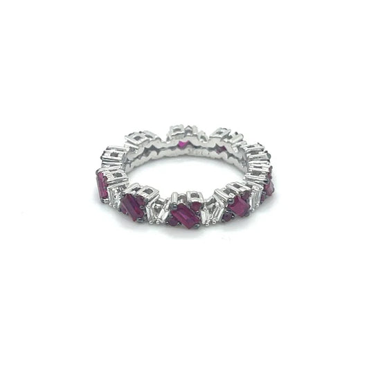 14K WHITE GOLD RUBY DIAMOND BAGUETTE RING
