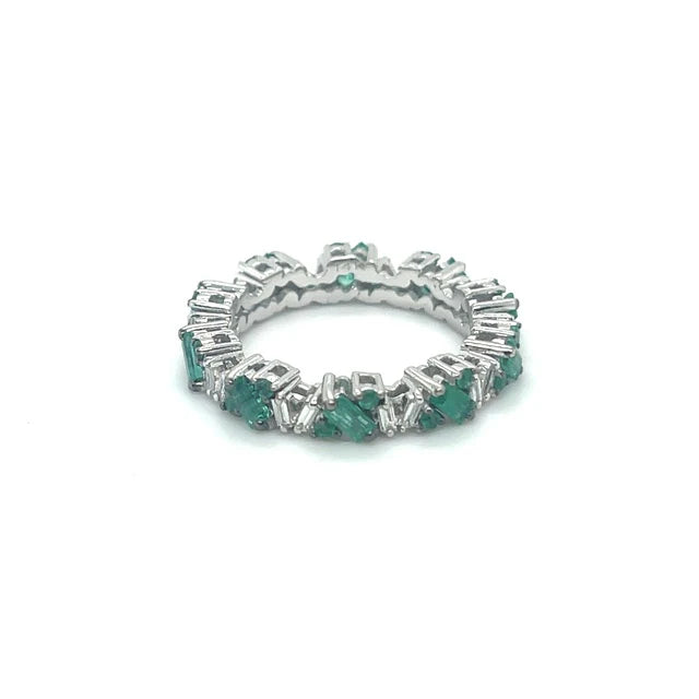 14K WHITE GOLD EMERALD DIAMOND BAGUETTE RING
