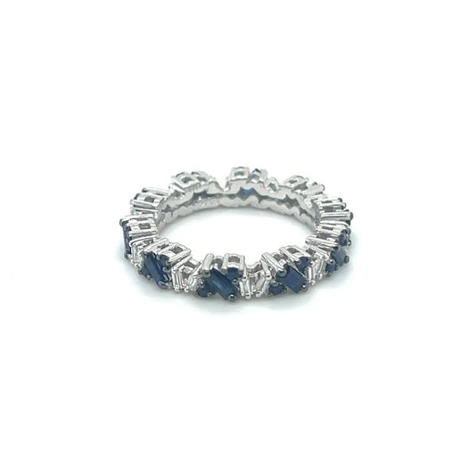 14K WHITE GOLD BLUE SAPPHIRE DIAMOND BAGUETTE RING
