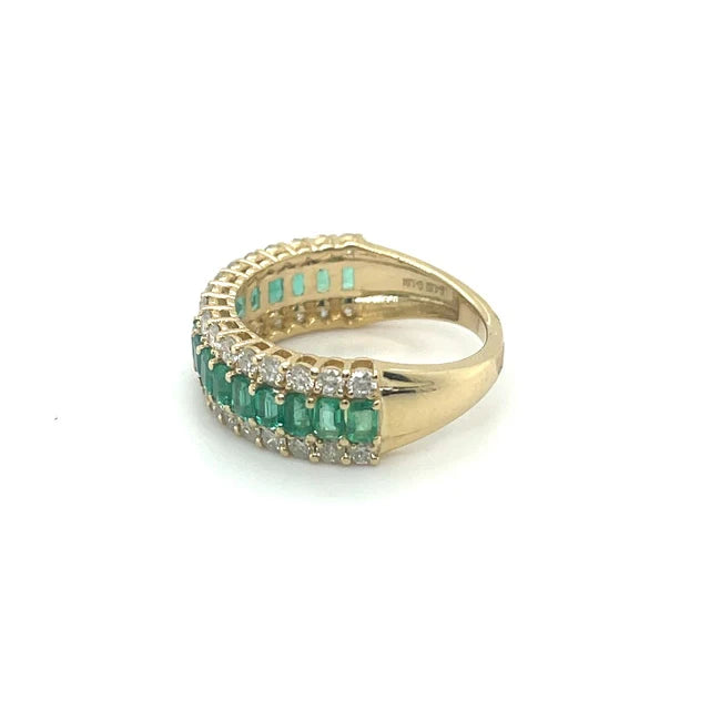 YELLOW GOLD EMERALD AND DIAMOND RING