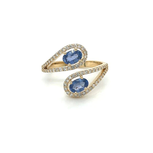 14KT YELLOW GOLD BLUE SAPPHIRE DIAMOND RING