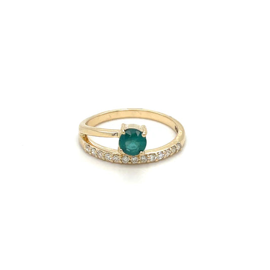 14KT YELLOW GOLD EMERALD DIAMOND RING