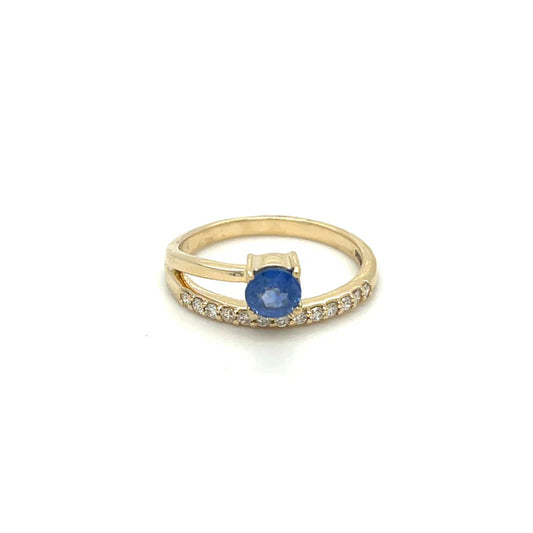 14KT YELLOW GOLD SAPPHIRE DIAMOND RING