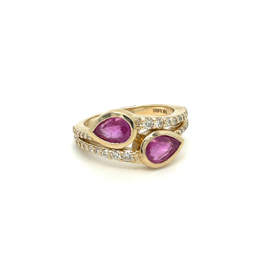 14KT YELLOW GOLD PINK SAPPHIRE DIAMOND RING