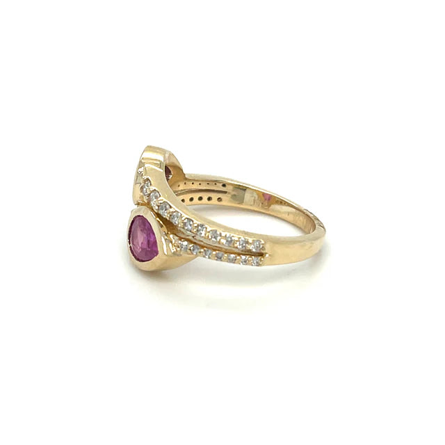 14KT YELLOW GOLD PINK SAPPHIRE DIAMOND RING