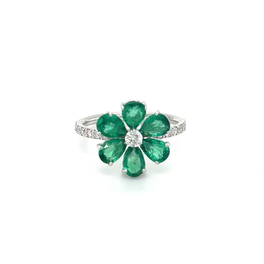 FLOWER EMERALD DIAMOND RING