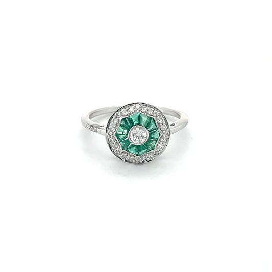 14KT WHITE GOLD EMERALD DIAMOND RING