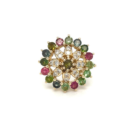 MULTI COLOR TOURMALINE DIAMOND RING