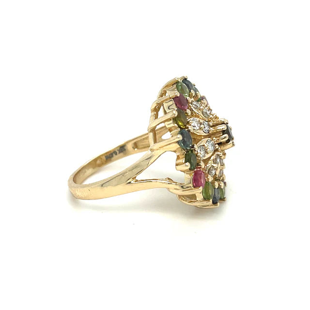 MULTI COLOR TOURMALINE DIAMOND RING