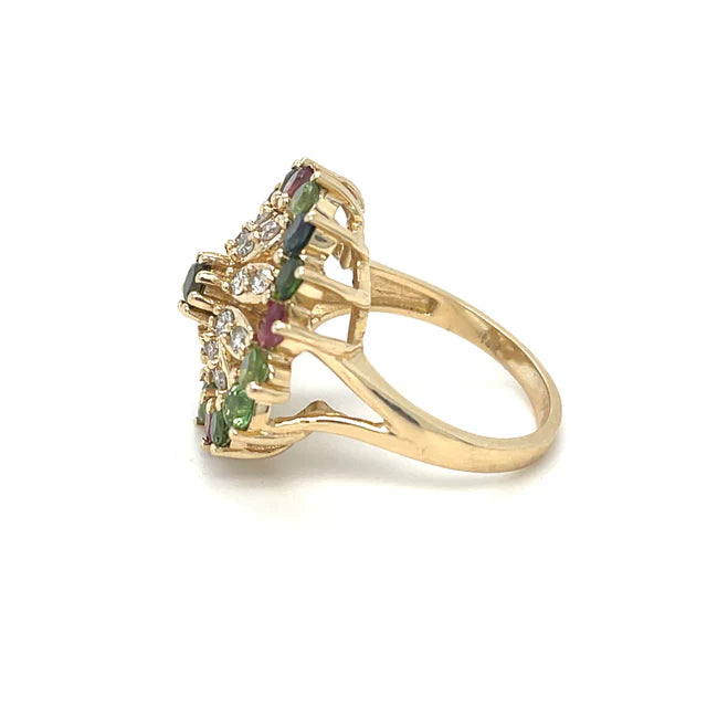 MULTI COLOR TOURMALINE DIAMOND RING