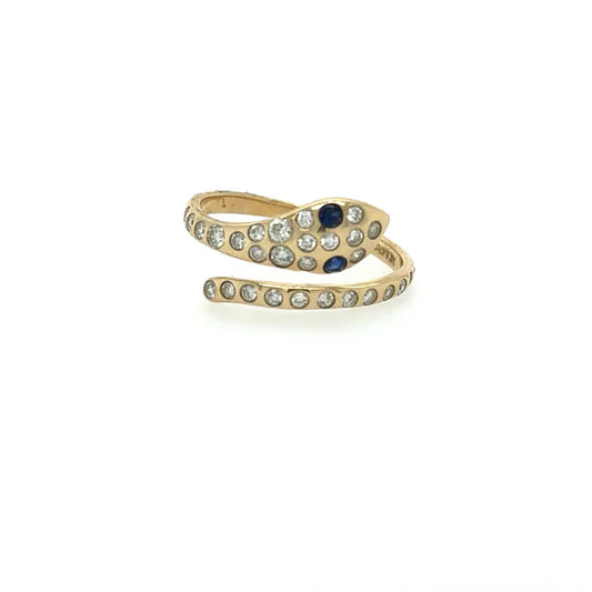 YELLOW GOLD SNAKE RING WITH SAPPHIRE AND DIAMONDS