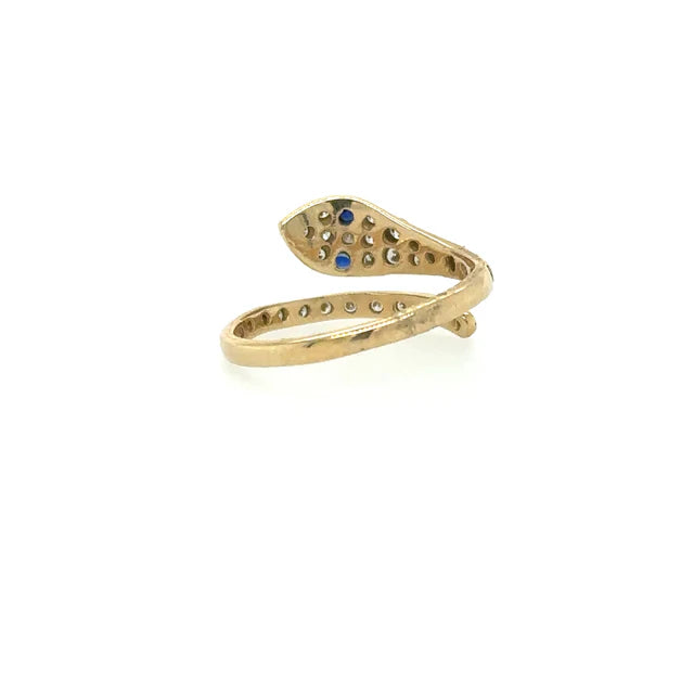 YELLOW GOLD SNAKE RING WITH SAPPHIRE AND DIAMONDS