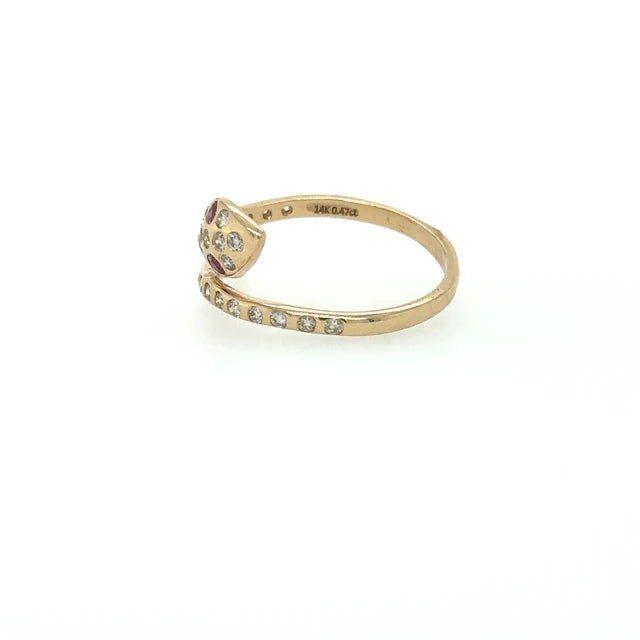 YELLOW GOLD SNAKE RING WITH RUBY AND DIAMONDS